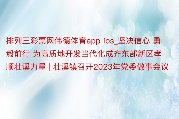 排列三彩票网伟德体育app ios_坚决信心 勇毅前行 为高质地开发当代化成齐东部新区孝顺壮溪力量 | 壮溪镇召开2023年党委做事会议